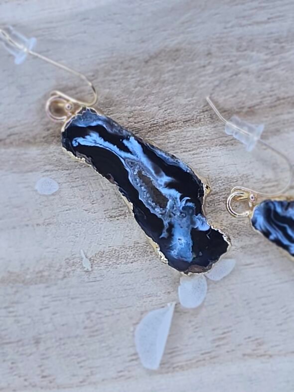 Boucles d'Oreilles (doré) en Pierre Druzy – Style Bohème Chic – Image 2