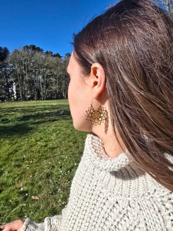 Boucles d'Oreilles Acier Doré Mandala – Image 3