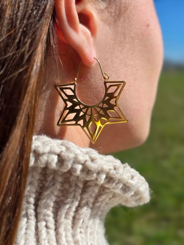 Boucles d’Oreilles Yoga Kundalini – Acier Doré – Image 2