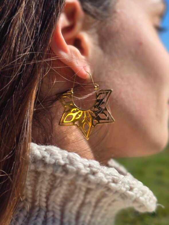 Boucles d’oreilles Yoga Kundalini en acier doré – Élégance et spiritualité