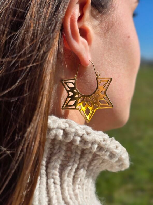 Boucles d’oreilles Yoga Kundalini en acier doré – Élégance et spiritualité