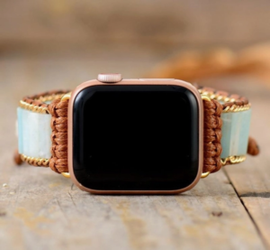 Bracelet Apple Watch en amazonite naturelle, pierre apaisante pour l'équilibre et la sérénité.