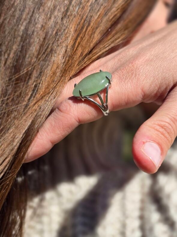 Bague ajustable acier inoxydable et Aventurine – Image 2