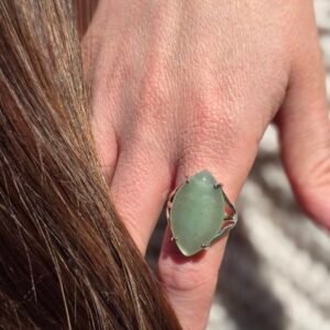 Bague ajustable en acier inoxydable avec pierre d'Aventurine – Chance et équilibre
