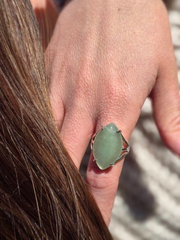 Bague ajustable en acier inoxydable avec pierre d'Aventurine – Chance et équilibre