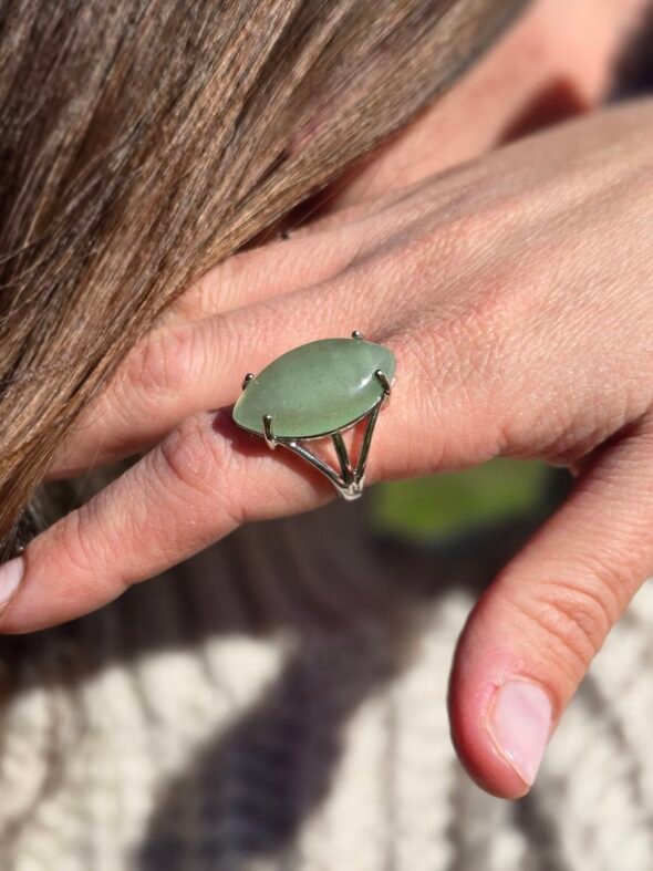 Bague ajustable en acier inoxydable avec pierre d'Aventurine – Chance et équilibre