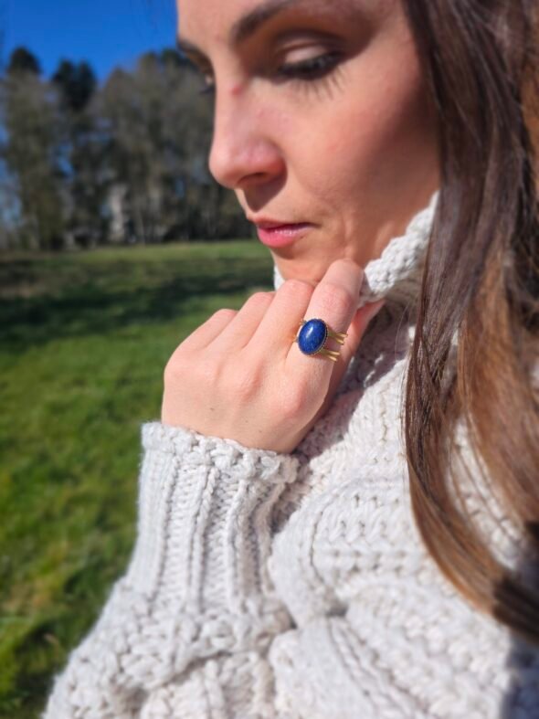 Bague en Acier Inoxydable Doré Lapis-Lazuli – Image 4