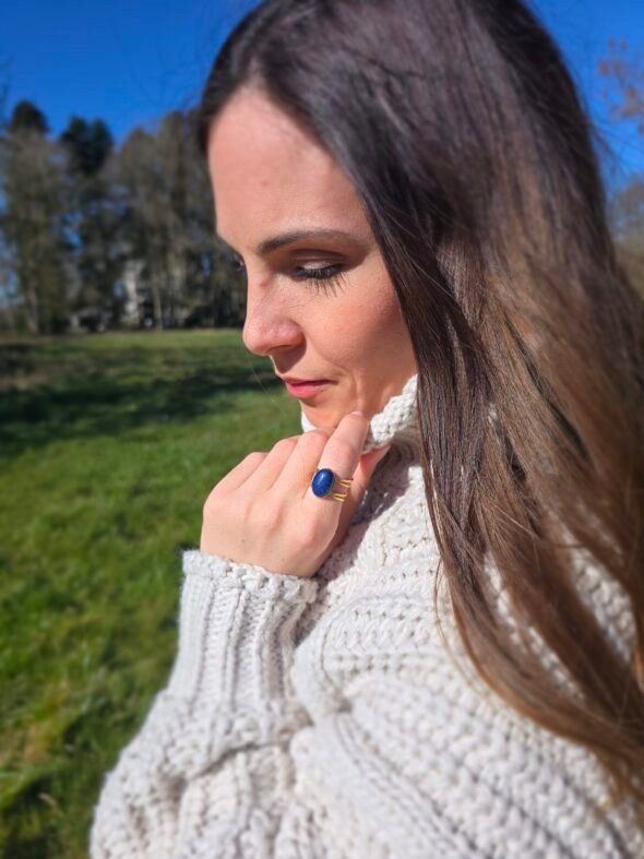 Bague en Acier Inoxydable Doré Lapis-Lazuli – Image 2