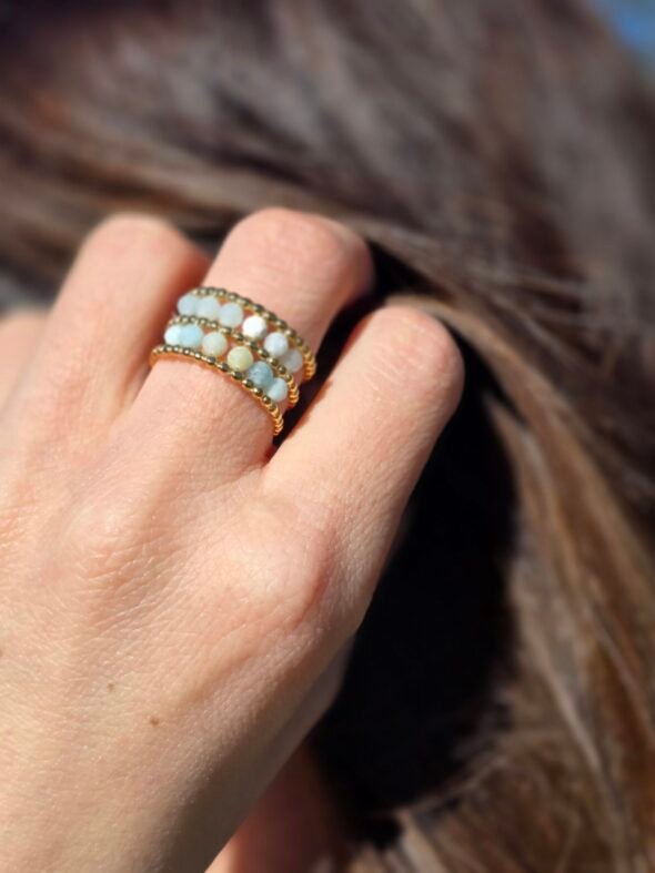 Bague ajustable en acier doré avec Amazonite – Élégance et harmonie intérieure