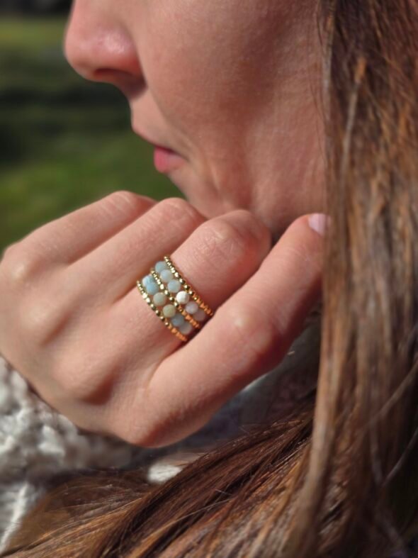 Bague ajustable en acier doré avec Amazonite – Élégance et harmonie intérieure