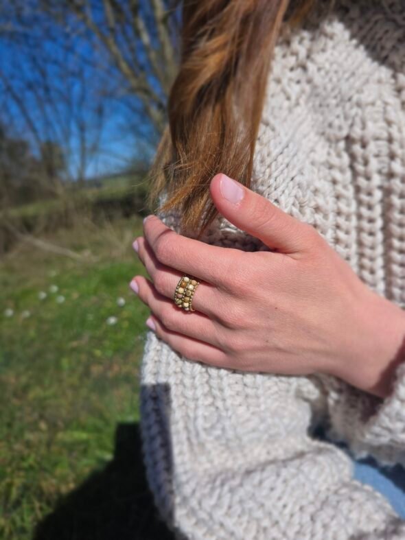 Bague Ajustable Acier Inoxydable Doré Jaspe – Image 6