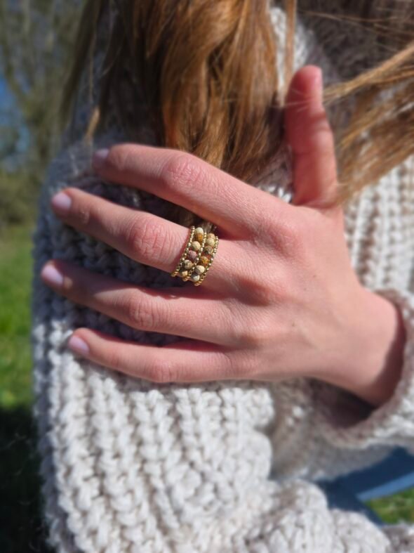 Bague Ajustable Acier Inoxydable Doré Jaspe – Image 4
