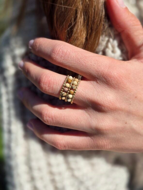 Bague ajustable en acier inoxydable doré avec Jaspe – Élégance et ancrage