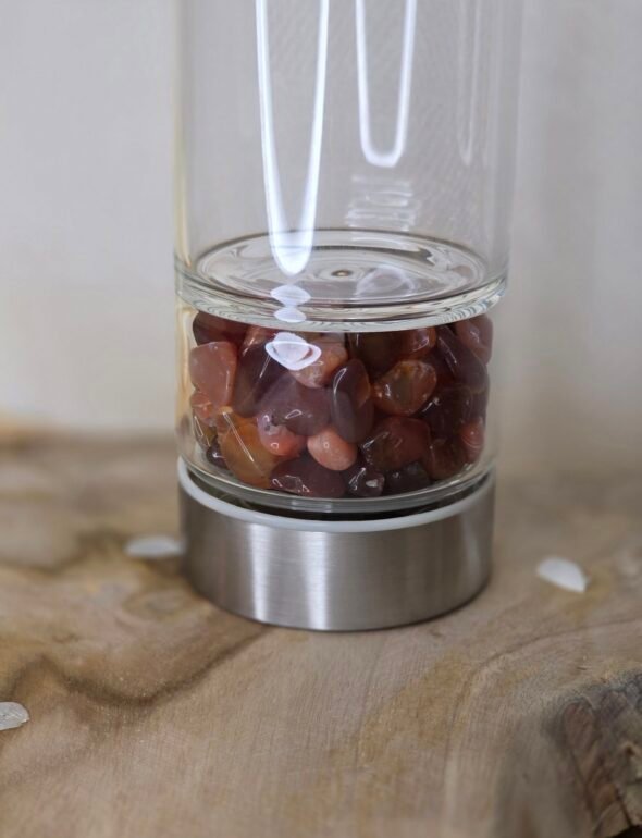 Bouteille en verre et acier inoxydable avec pierres d'agate – Protection et énergie équilibrante