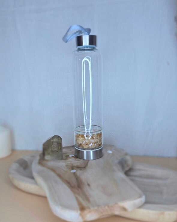 Bouteille en verre et acier inoxydable avec pierres de citrine – Énergie positive et hydratation