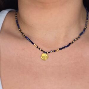 Collier pendentif rond avec perles en Lapis-Lazuli – Élégance et sagesse ancestrale