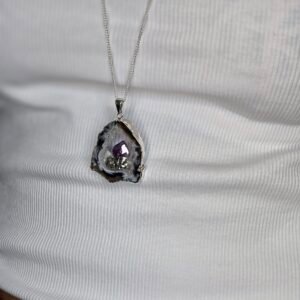 Collier argenté avec Agate Druzy et Améthyste – Équilibre et sérénité