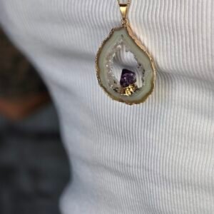 Collier plaqué or avec Agate Druzy et Améthyste – Sérénité et équilibre énergétique