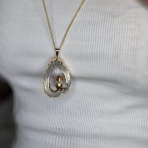 Collier plaqué or avec tranche d'Agate et Citrine – Abondance et énergie positive