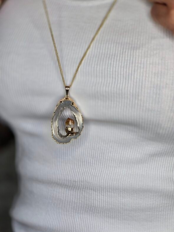 Collier plaqué or avec tranche d'Agate et Citrine – Abondance et énergie positive