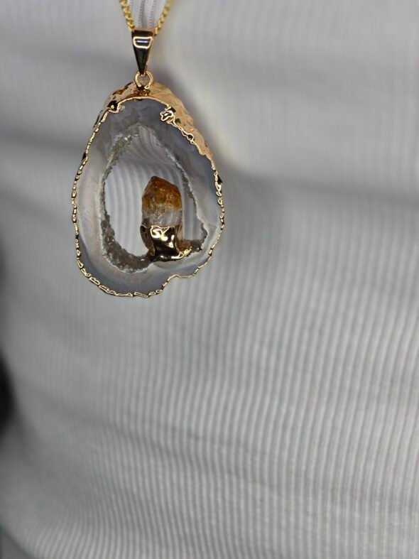 Collier Plaqué Or Tranche d'Agate et citrine – Image 4