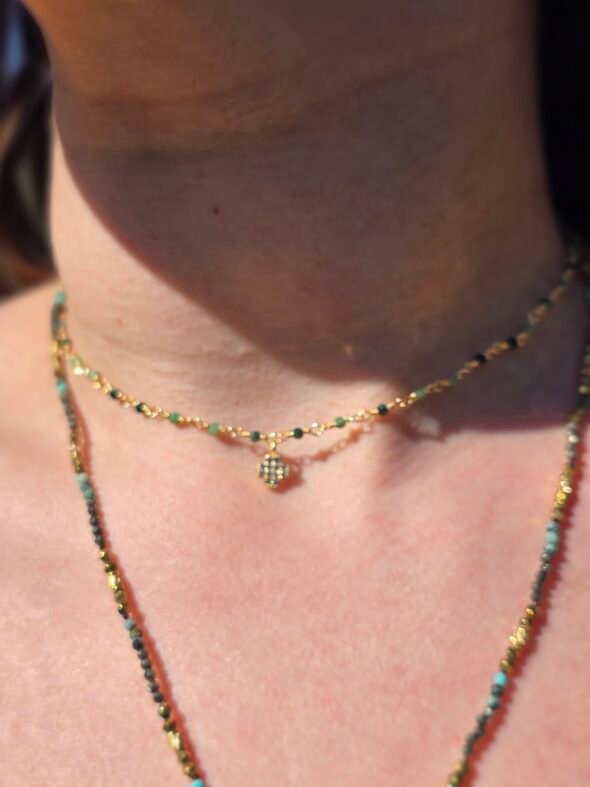 Collier Perles Tourmaline Pendentif Trèfle – Image 3