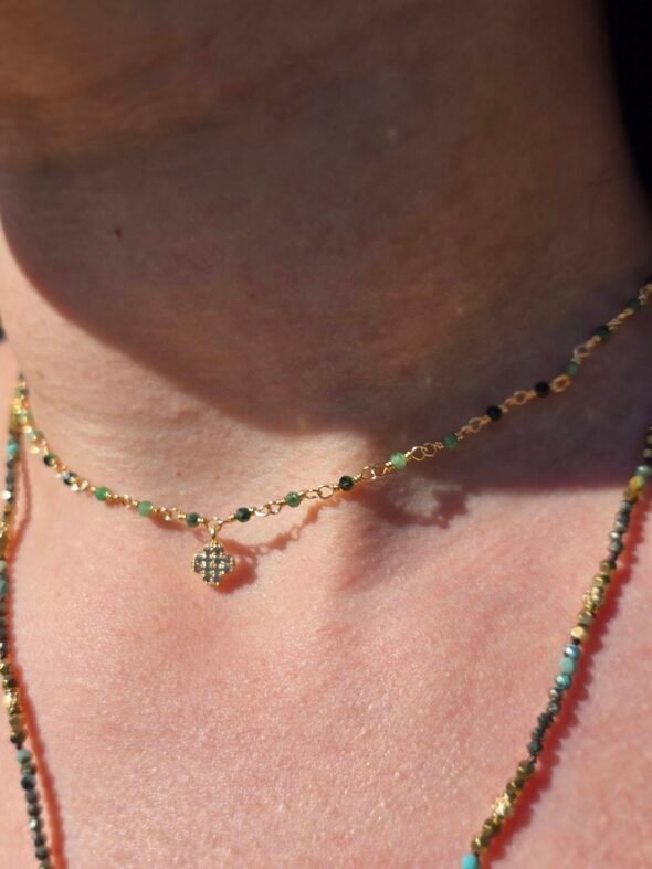 Collier Perles Tourmaline Pendentif Trèfle – Image 4