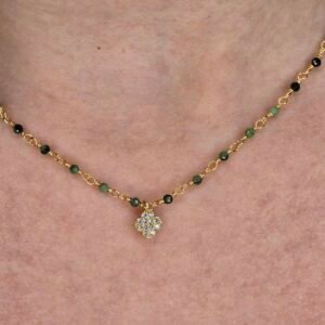 Collier perles de Tourmaline avec pendentif Trèfle – Protection et chance
