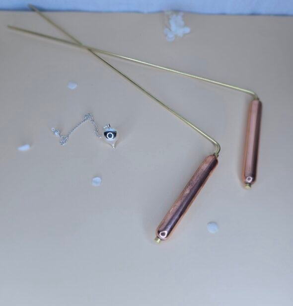 Ensemble baguettes de sourcier en laiton avec poignées en cuivre + pendule goutte – Outils de détection énergétique