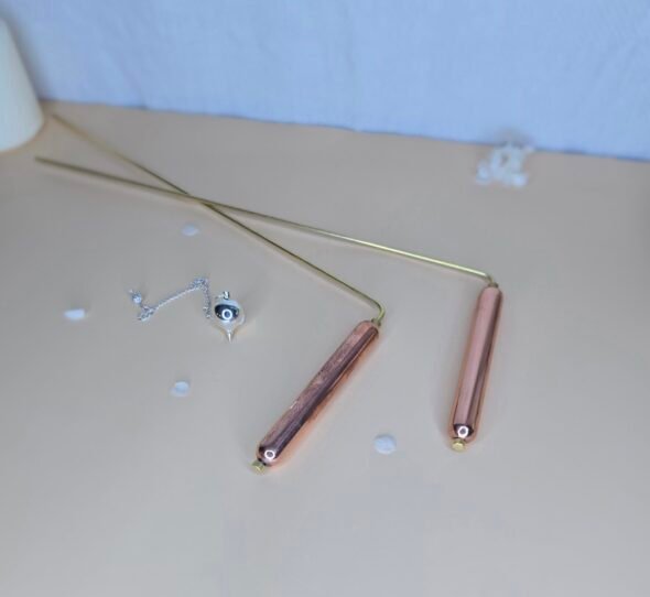 Ensemble baguettes de sourcier en laiton avec poignées en cuivre + pendule goutte – Outils de détection énergétique