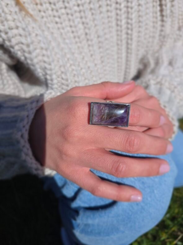 Bague grande pierre rectangulaire Améthyste – Image 5