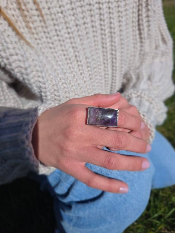 Bague grande pierre rectangulaire Améthyste – Image 2