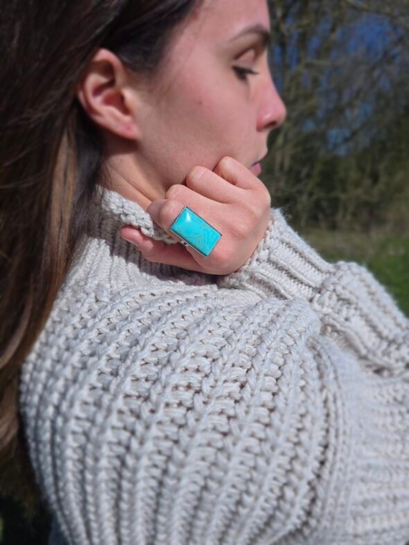 Bague Grande Pierre Rectangulaire Turquoise – Image 6