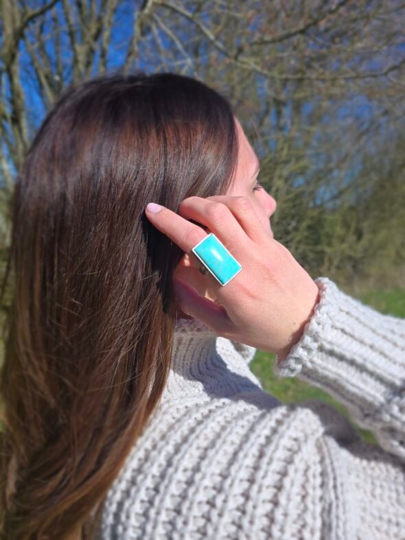Bague Grande Pierre Rectangulaire Turquoise – Image 5