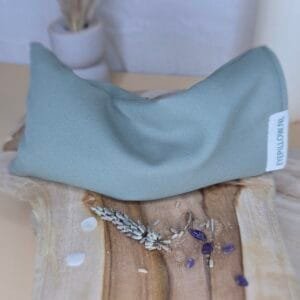 Coussin pour les yeux en coton vert avec lavande et améthyste, idéal pour méditation et détente