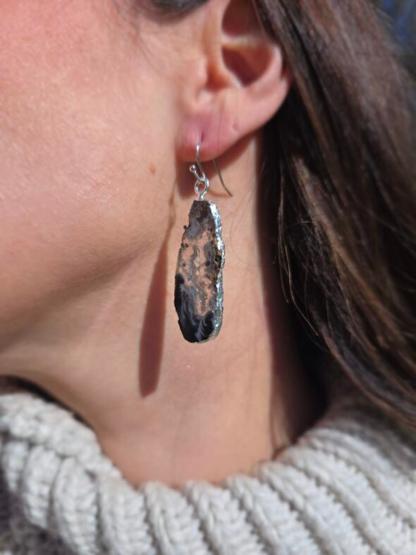 Boucles d'Oreilles (argenté) en Pierre Druzy – Style Bohème Chic – Image 2