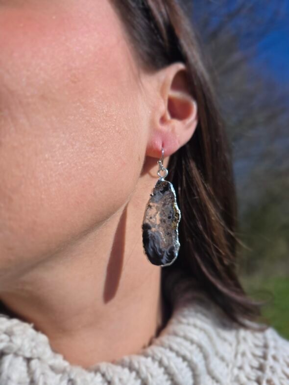 Boucles d'Oreilles (argenté) en Pierre Druzy – Style Bohème Chic – Image 3