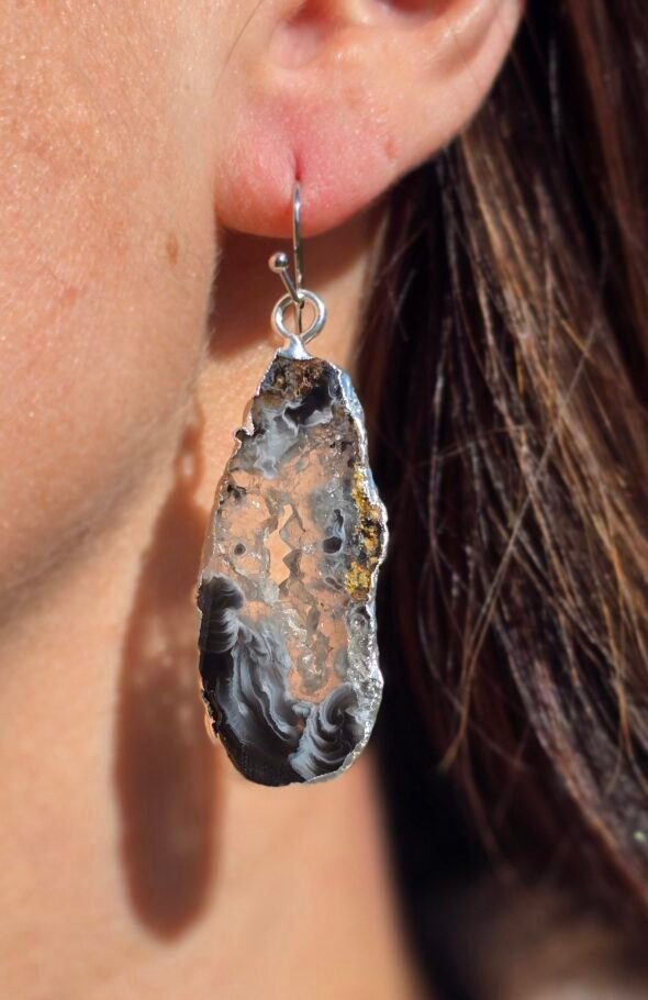 Boucles d’oreilles argentées en Pierre Druzy – Style bohème chic et éclat naturel