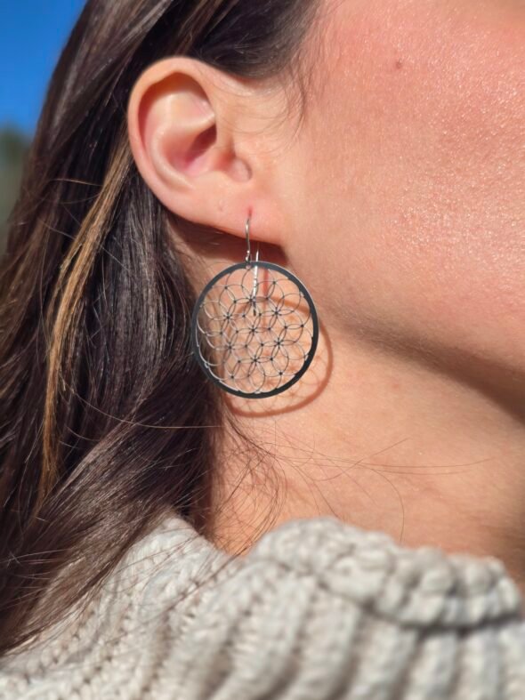 Boucles d’oreilles "Fleur de Vie" en acier inoxydable argenté – Symbole d'harmonie et d’unité