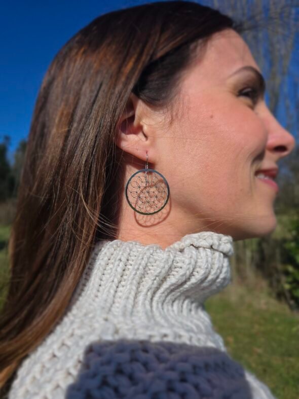Boucles d’oreilles "Fleur de Vie" en acier inoxydable argenté – Symbole d'harmonie et d’unité