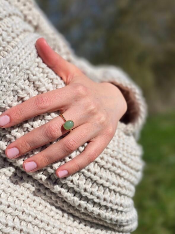 Bague plaqué or ajustable torsadé, aventurine – Image 3