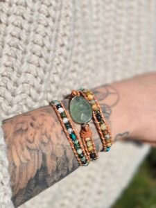 Bracelet en cuir avec perles de Jaspe et Jade vert – Bijou énergétique et naturel