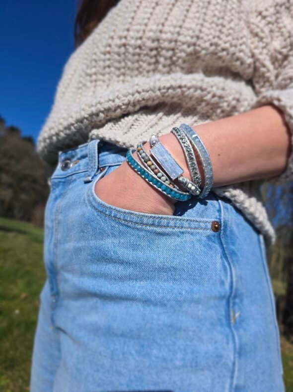Bracelet en Topaze Bleue Naturelle et Jaspe Royal - Cuir Enduit – Image 3