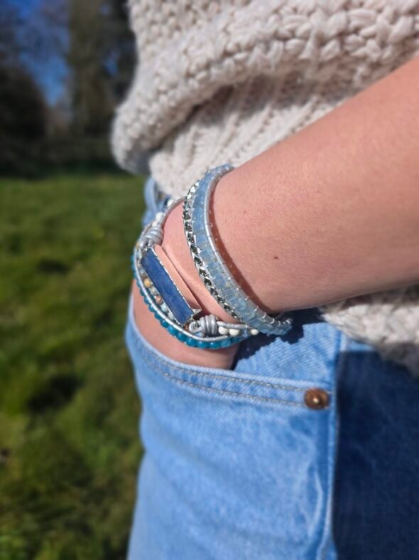 Bracelet en Topaze Bleue Naturelle et Jaspe Royal - Cuir Enduit – Image 2