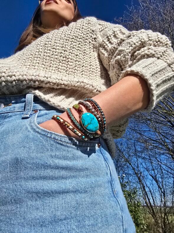Bracelet en cuir avec perles de Jaspe Turquoise – Bijou spirituel et naturel