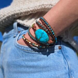 Bracelet en cuir avec perles de Jaspe Turquoise – Bijou spirituel et naturel