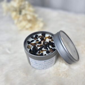 Bougie Palo Santo bio avec Tourmaline noire et Œil de tigre