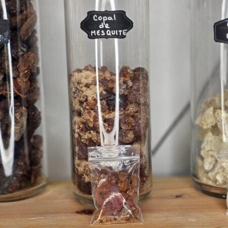 Sachet de 30 g de copal Mesquite – résine sacrée de Prosopis alba, encens naturel du Mexique pour ancrage et purification rituelle.
