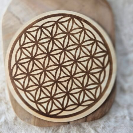 disque en bois gravé fleur de vie 20 cm