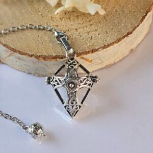 Pendule divinatoire sphère en cuivre argenté style cage, outil de radiesthésie et pendule témoin